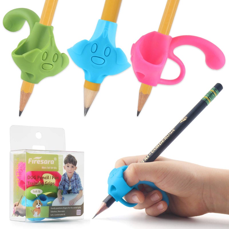 Firesara training grips for pencil, Original Training Grips Puppy Design Posture Correction for Kids Preschoolers Children Adults Special Needs Handwriting Aid for Lefties or Righties (3PCS) - Image 1